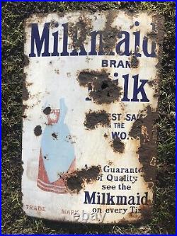 Milkmaid Enamel Advertising Sign Pictorial Aged Vintage Original