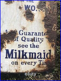 Milkmaid Enamel Advertising Sign Pictorial Aged Vintage Original