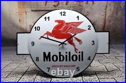 Mobiloil Enamel Sign Old Garage Mobil Oil Petrol Automobilia Advertising Clock