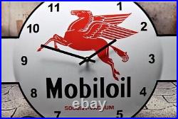 Mobiloil Enamel Sign Old Garage Mobil Oil Petrol Automobilia Advertising Clock