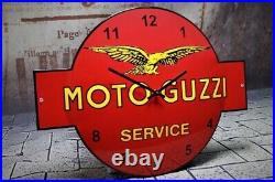 Moto Guzzi Enamel Sign Old Garage Oil Petrol Automobilia Advertising Clock