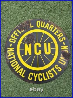 NCU National Cyclist Union Enamel Sign Vintage Metal sign Original Double sided