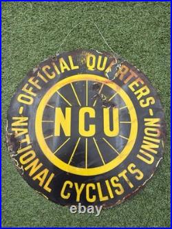 NCU National Cyclist Union Enamel Sign Vintage Metal sign Original Double sided