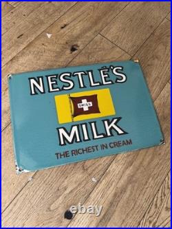 NESTLE MILK Swiss Enamel Sign / vintage kitchen / bar / farm Man Cave-shed