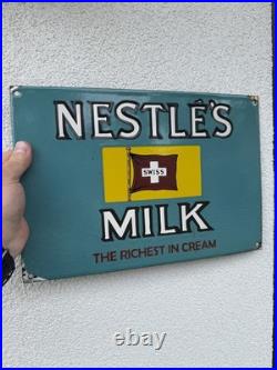 NESTLE MILK Swiss Enamel Sign / vintage kitchen / bar / farm Man Cave-shed