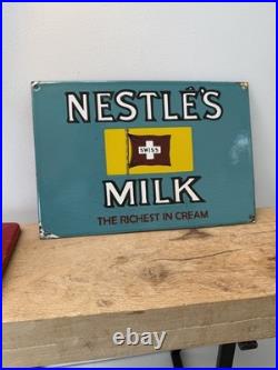 NESTLE MILK Swiss Enamel Sign / vintage kitchen / bar / farm Man Cave-shed