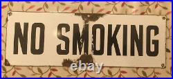 NO SMOKING Enamel Sign. Original Vintage 18x6 Black on White