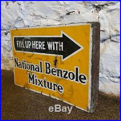 National Benzole Mixture Double Sided Enamel Sign Vintage Automobilia Garage