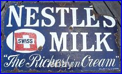 Nestle's Swiss Milk, The Richest Cream Vintage Enamel Shop Advertising Sign