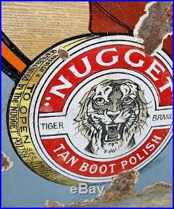 Nugget Boot Polish Enamel Sign Tiger Brand Vintage Enamel Porcelain Sign