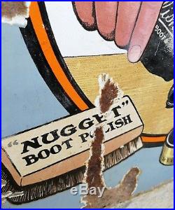 Nugget Boot Polish Enamel Sign Tiger Brand Vintage Enamel Porcelain Sign