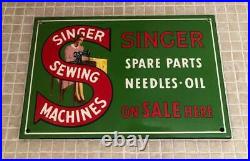 ORIGINAL VINTAGE SINGER SEWING MACHINES ENAMEL SIGN NEW OLD STOCK MINT 1950s