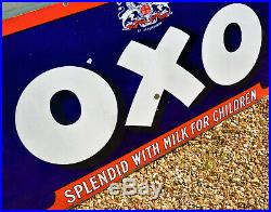 OXO pictorial enamel sign early advertising mancave garage metal vintage retro k