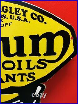 Oilzum motor oils & Lubricants porcelain sign Enamel Vintage metal head 18
