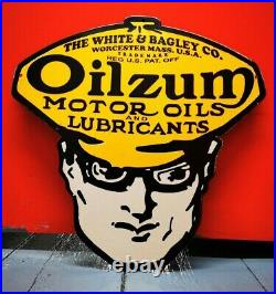 Oilzum motor oils & Lubricants porcelain sign Enamel Vintage metal head 18