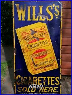 Old Antique Vintage Wills Gold Flake Cigarettes Enamel Sign 1930's