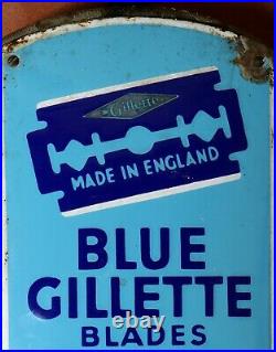 Old Blue Gillette Thermometer Barometer England Vintage Porcelain Enamel Sign