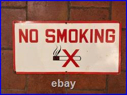 Old Vintage Antique Advert Enamel Sign Garage Gas Petrol Pump Notice No Smoking
