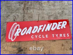 Old Vintage Antique Enamel Sign Bicycle Bike Shop Store Roadfinder Tyres Tires