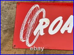 Old Vintage Antique Enamel Sign Bicycle Bike Shop Store Roadfinder Tyres Tires