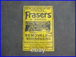 Old Vintage Antique Enamel Sign Frasers Removals Ipswich Cart Pictorial