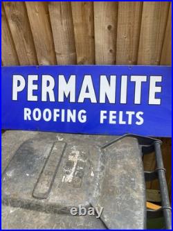 Old Vintage Antique Enamel Sign Perman Roofing Felt Builders Merchant Advert Tin