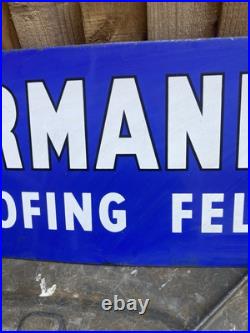 Old Vintage Antique Enamel Sign Perman Roofing Felt Builders Merchant Advert Tin