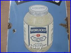 Old Vintage Antique Enamel Sign Shop Advert Horlicks Food Jar Kitchen