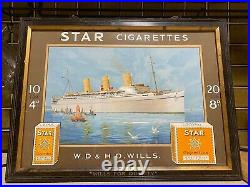 Old Vintage Antique Showcard N0t Enamel Sign Wills Star Cigarettes Framed
