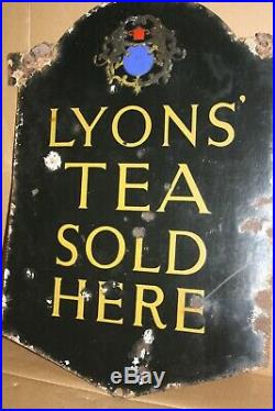 Old Vintage Double Sided Lyons Tea Sold Here Enamel Sign