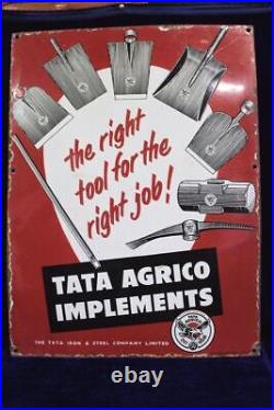 Old Vintage Enamel Signboard Advertising Tata Agrigo Implements Pj-72