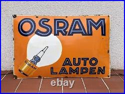 Old Vintage Osram Auto Lampen Classic Car Light Bulb Enamel Sign Large