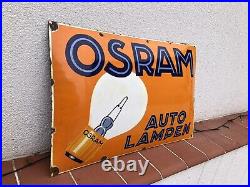 Old Vintage Osram Auto Lampen Classic Car Light Bulb Enamel Sign Large