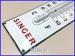 Old Vintage and RARE SINGER Thermometer Porcelain Enamel SIGN Perfect condition