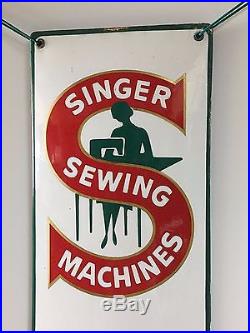 Old Vintage and RARE SINGER Thermometer Porcelain Enamel SIGN Perfect condition