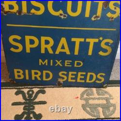 Old Vintage enamel Sign Spratts Dog & puppy Biscuits/spratts Mixed Bird Seed