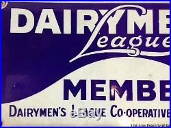 Old Vtg Antique Dairymen League Member Porcelain Enamel Original Dairy Farm Sign