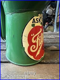 One Pint Filtrate Motor Oil Pourer Petrol Jug Garage Vintage Enamel Sign