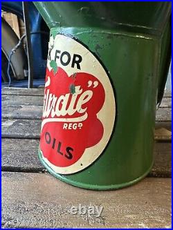 One Pint Filtrate Motor Oil Pourer Petrol Jug Garage Vintage Enamel Sign