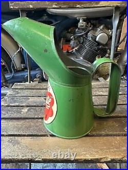One Pint Filtrate Motor Oil Pourer Petrol Jug Garage Vintage Enamel Sign