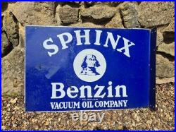 Original 1920's vintage Sphinx Benzin double sided wall bracket enamel sign