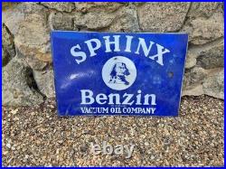 Original 1920's vintage Sphinx Benzin double sided wall bracket enamel sign