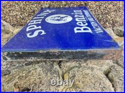 Original 1920's vintage Sphinx Benzin double sided wall bracket enamel sign