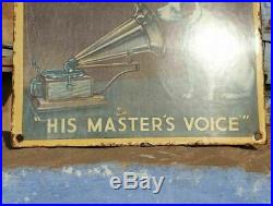 Original 1930's Old Antique Vintage His Master's Voice HMV Porcelain Enamel Sign