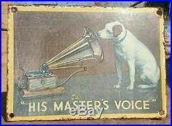 Original 1930's Old Antique Vintage His Master's Voice HMV Porcelain Enamel Sign