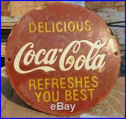 Original 1930's Old Vintage Rare Delicious Coca Cola Porcelain Enamel Sign Board