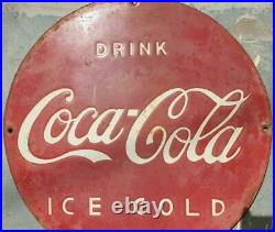 Original 1930's Old Vintage Rare Drink Coca Cola Adv Porcelain Enamel Sign Board