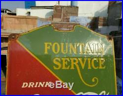 Original 1940's Old Vintage Rare Fountain Coca Cola Porcelain Enamel Sign Board