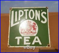 Original 1940's Old Vintage Rare Lipton Tea Porcelain Enamel Sign Board, LONDON
