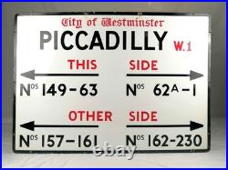 Original 1940s Enamel London Street Sign Piccadilly W1 City of Westminster